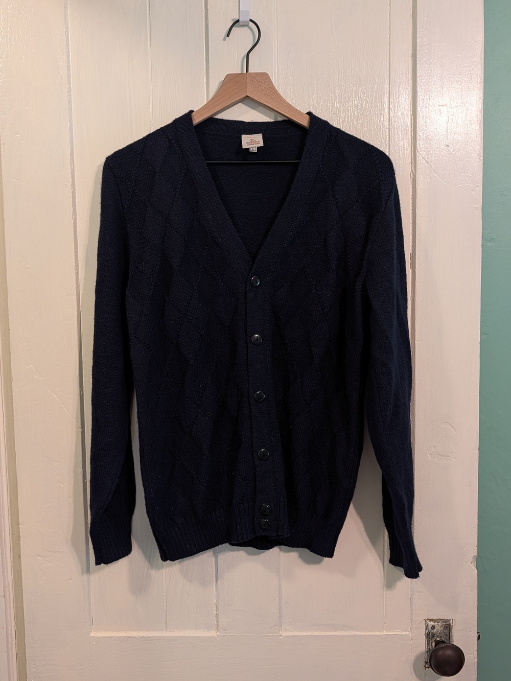 Classic Navy V-Neck Cardigan Sweater - Men